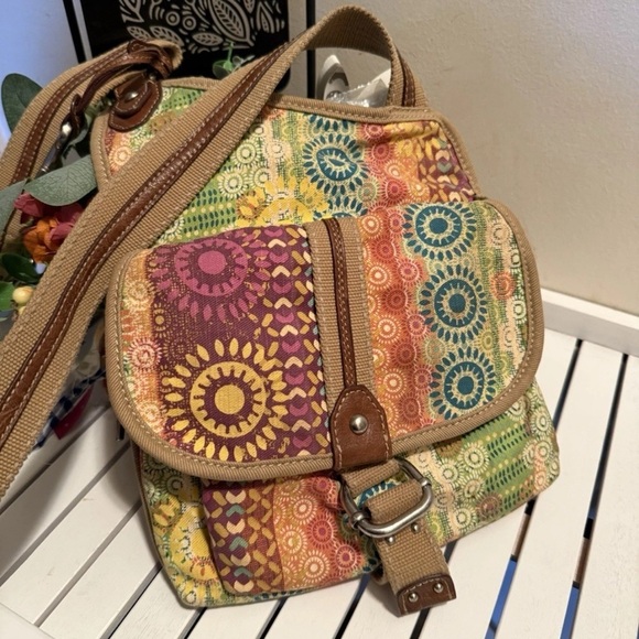 Vintage Fossil Paisley Floral Crossbody Bag Purse Canvas Messenger Hippie Boho - Picture 1 of 8